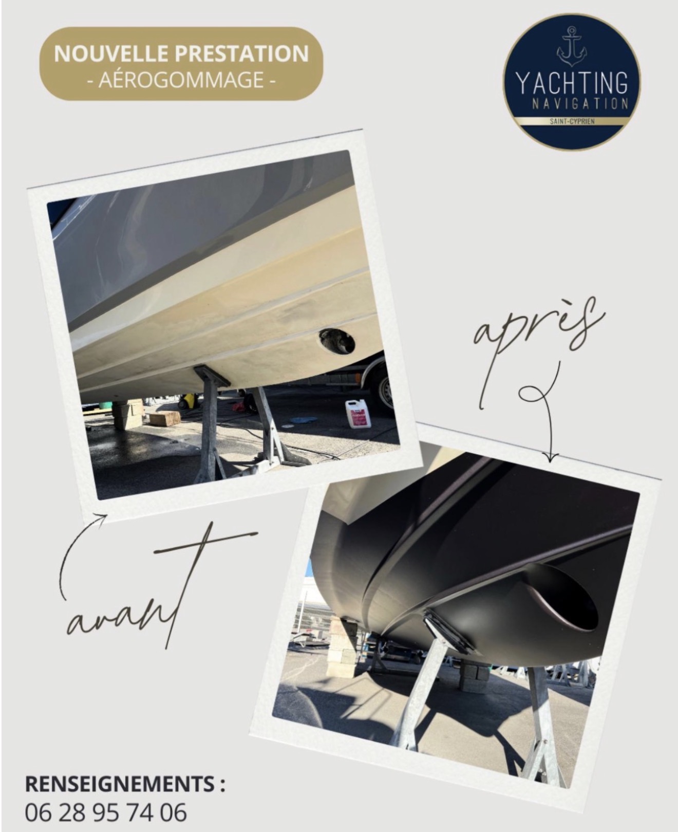 Aérogommage bateau avant après - Yachting Navigation