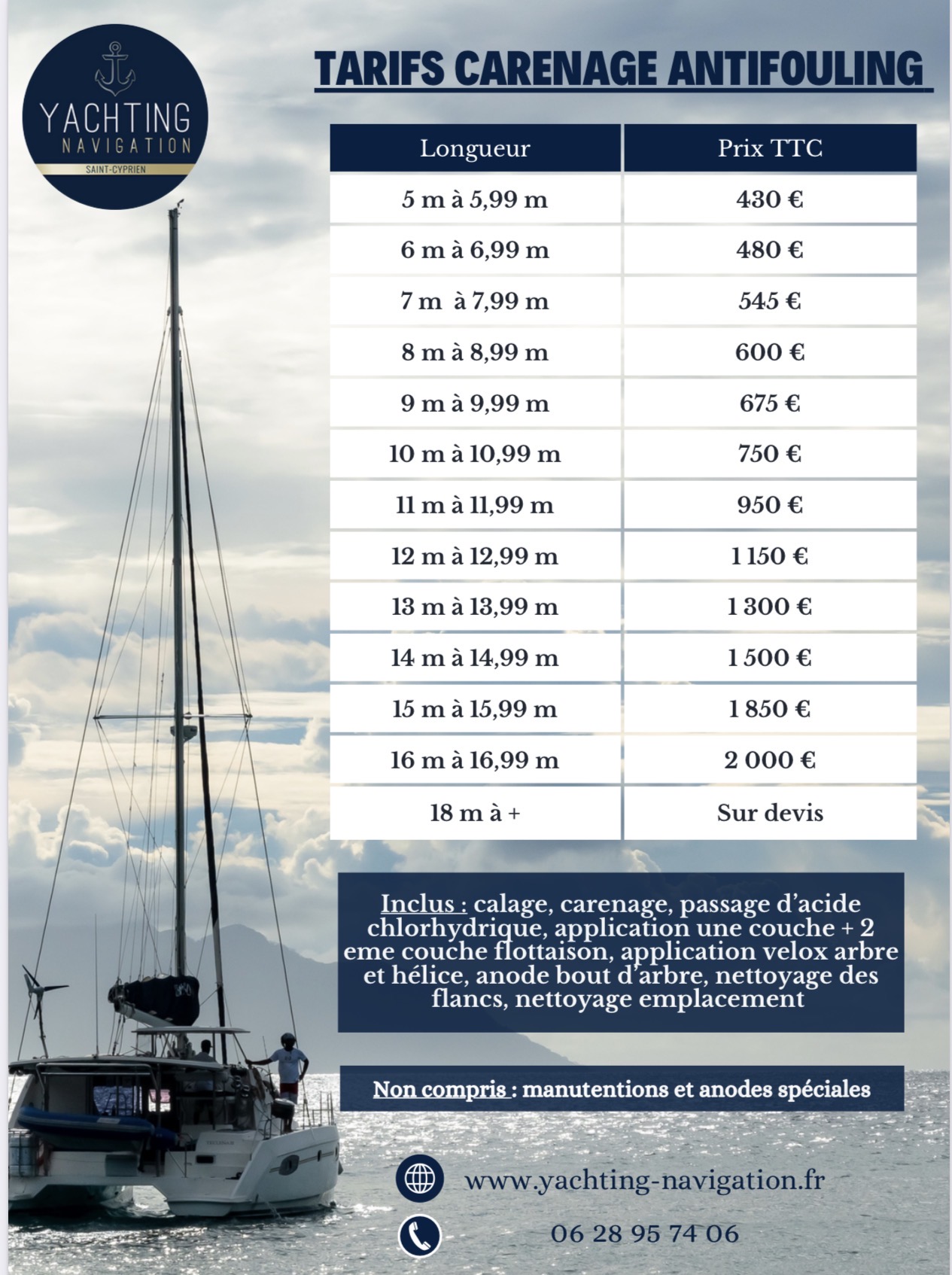 Tarifs Carénage Antifouling